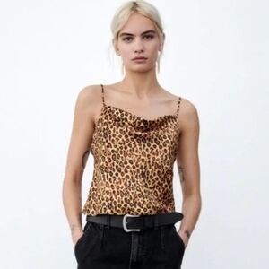 Zara Leopard Print Cowl Neck Camisole Top